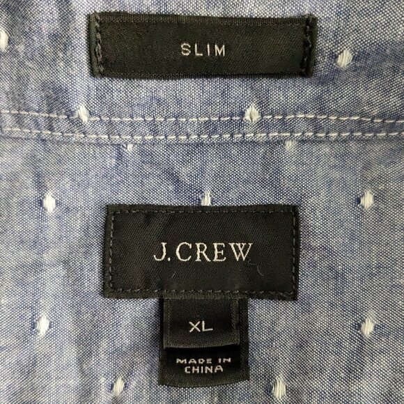 J. Crew Shirt Men's Size XL Blue White Button-up Slim Fit Long Sleeve Dotted - Picture 9 of 13